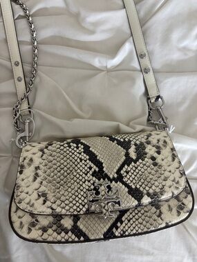 Tory Burch White Snake-Print Crossbody Shoulder Bag